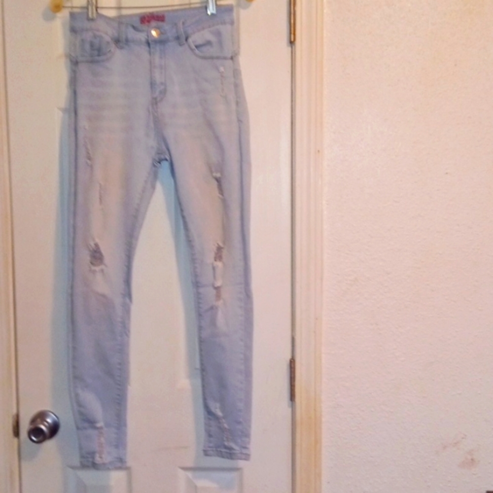 Light Wash Skinny Distressed Jeans by Wax Jeans